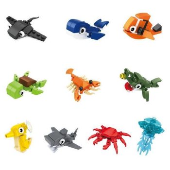 10Pcs Creative Underwater Animal Series Turtle Shark Octopus Crab Mini Ornament Building Blocks Bricks Toys