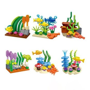 6Pc Creative Series Submarine Micro Landscape Coral Turtle And Crab Building Blocks Bricks Toys Gifts