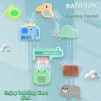 8In1 Set Water Toy Cute Raining Forest Bath Toy Waterfall Rotary Waterwheel Waterflow Toy Suction Style Bath Educational Toy For Baby Gift For Children